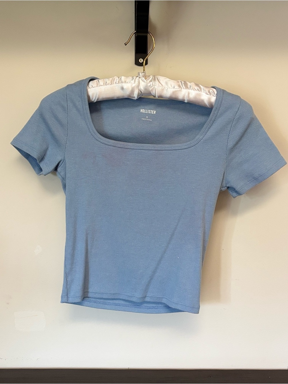 Hollister Light Blue Square-Neck Ribbed Crop Top